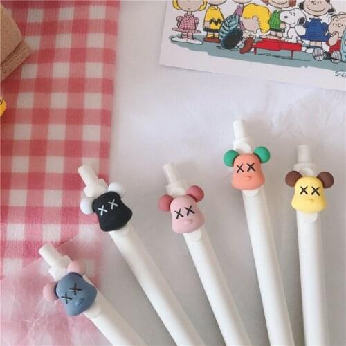 5pcs/lot Student Creative Cartoon Emoticons bear Pen Black 0.5mm Student Stationery Pen Wholesale