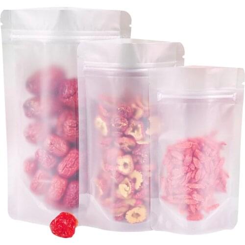 50pcs Transparent Frosted Self-Supporting Sealed Plastic Bags Frosted Self-sealing PE Dried Fruit Rice Sealed Plastic Food Bag