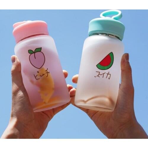 500ML Cute fruit Glass water bottle Creative Kawaii Cartoon Strawberry Printing Leakproof Travel Coffee Milk Cup Water Bottles