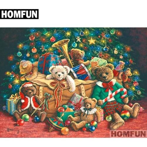 HOMFUN Full Square/Round Drill 5D DIY Diamond Painting "Christmas bear" Embroidery Cross Stitch 5D Home Decor Gift A01264
