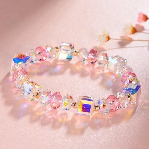 Austrian Crystal Sugar Cube Bracelet for Women GirlsFashion Flash Diamond Korean Accessories Niche Design Simple Jewelry