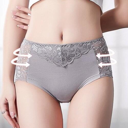 Hollow Out Womens Lace Mid-waist Underwear Seamless Plus Size Panties Transparent Briefs Sexy Lingerie Large Plus Size 3XL 2021