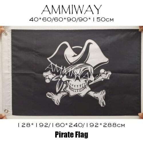 AMMIWAY 90x150cm/128*192cm/160*240cm Big Hat Skull and Cross Crossbones Sabres Swords Jolly Roger Pirate Flags and Banners