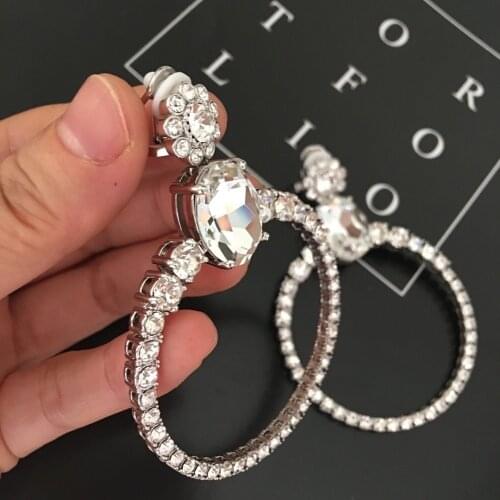 Flower big circle crystal earrings