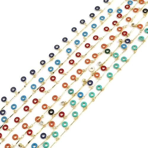 1 M Handmade Copper Link Chain Findings Copper Enamel Link Chains Donut Gold Color Green Red for Necklace 12x6mm