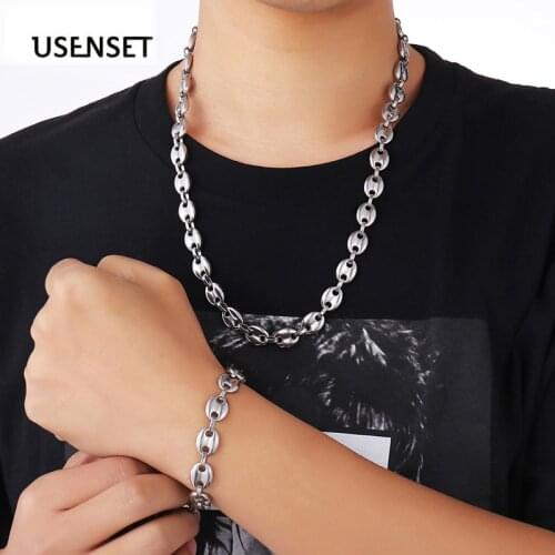 Coffee Beans Chains Necklaces Bracelets Set Stainless Steel Jewelry For Men Women 6MM 8MM 11MM 13MM Hiphop Statement USENSET