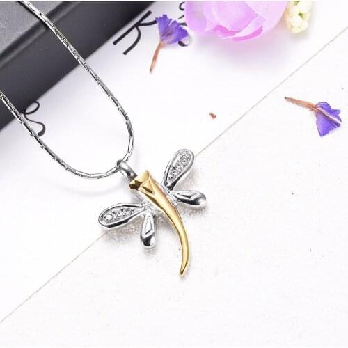 CMJ9725 Dragonfly Stainless Steel Memorial Necklace for Ashes Cremation Urn Charm Keepsake Jewelry for Women Men
