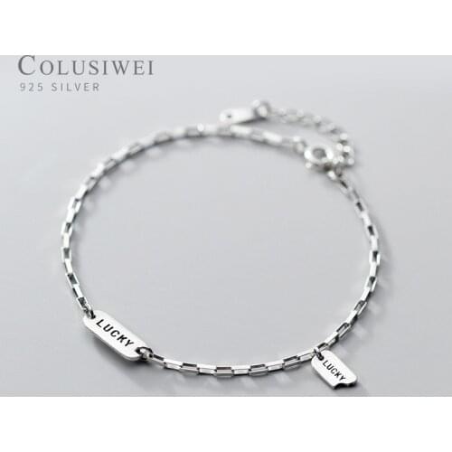 COLUSIWEI Vintage Carving Letter Lucky Bracelet for Women 925 Sterling Silver Geometric Oval Bracelet Fine Jewelry Party Gift