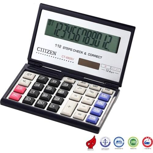 CT-8855V Box Flip Calculator Creative Calculator 12 Digit ABS Plastic Ordinary Dry Battery Black Count Computer