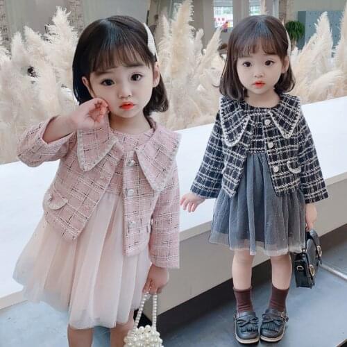 Kids Clothes Girls Plaid Jacket + Mesh Dress Girl Clothes Set Toddler Girls Clothes Spring Autumn Kids Tracksuit