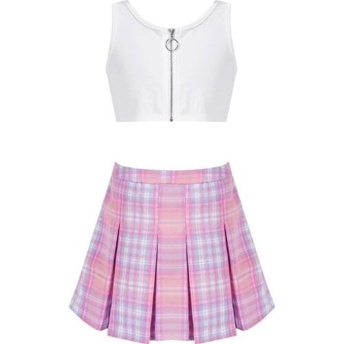 Kids Girls Clothes Set Sleeveless Crop Top + Plaid Skirt Girls Outfits Fashion Summer Teen Girls Clothing Suit Girls Streetwear