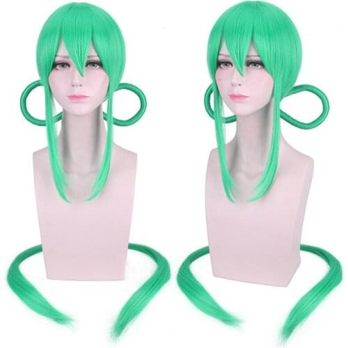 100cm Land of the Lustrous Jade Cosplay Wig with Ponytail Anime Houseki no Kuni Long Green Wigs Synthetic fiber fake hair