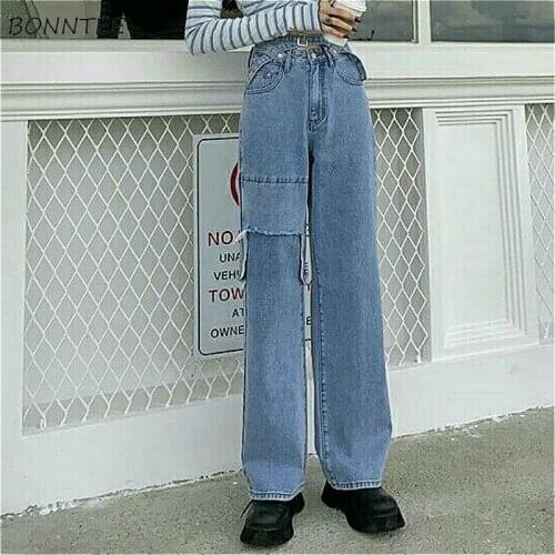 High Waisted Jeans Women Pockets Lace Up All-match Aesthetic Denim Streetwear Straight Loose Vintage Design Novelty Korean Style