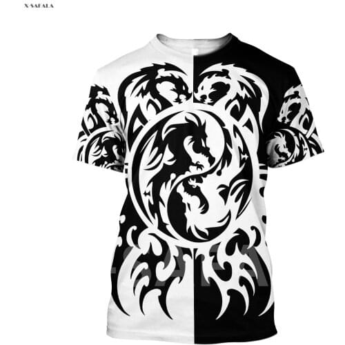 Dragon Yinyang Pattern Tattoo Irish God Jesus 3D Fashion All Over Printed Round Neck T-Shirt Men Women Harajuku Casual Tee Top