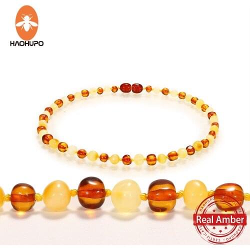 HAOHUPO Top Hot Quality Gold Cognac Fashion Nature Baltic Wholesale Amber Necklace Women Handmade Baby Teething Amber Necklace