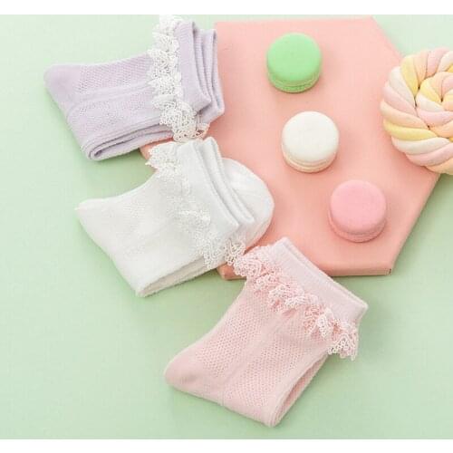 Purl Cotton Mesh Lace Princess Baby Summer Socks Thin Breathable Solid Non-Slip Toddler Socks