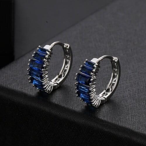 HUAMI Blue Semi-Precious Stones Jewelry Hoop Earrings for Women Fashion Style Joyeria Fina Para Mujer March Gift White Two Color