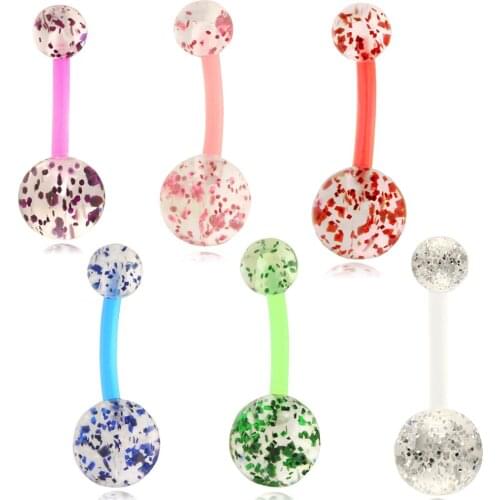 JUNLOWPY 14G Acrylic UV Belly Button Rings for Women Girls Screw Navel Bars Bell Body Helix Piercing Cartilage Mix 6 Colors