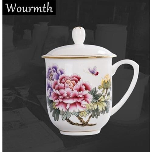 Wourmth Chinese Jingdezhen Ceramic Tea Mugs Handmade Phnom penh Bone China Large Capacity Water Cups Porcelain Gift with Cover