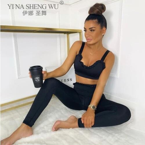 Two-Piece Yoga Suit Womens Clothing Sports Yoga Pants Fitness Outfit Running Leggings Tracksuits Camisole Vest Cropped Tops New
