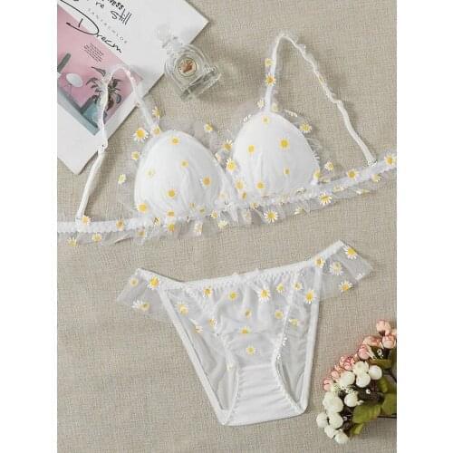 Beauty White Sexy Womens Underwear Set Transparent Lace Push-up Bra and Panty Sets Female Brassiere Embroidery Lingerie Set
