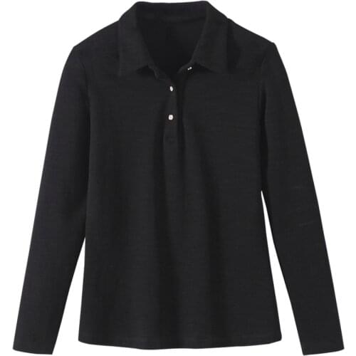 Summer 2020 new style long-sleeved fashion ladies simple cotton plus size lapel repair shirt polo solid color bottoming shirt