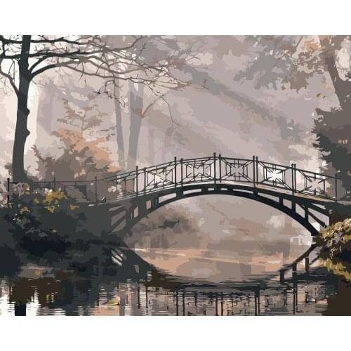 MaHuaf-i046 Evening bridge landscape coloring by numbers diy digital oil paintings on canvas wall decorations for living room