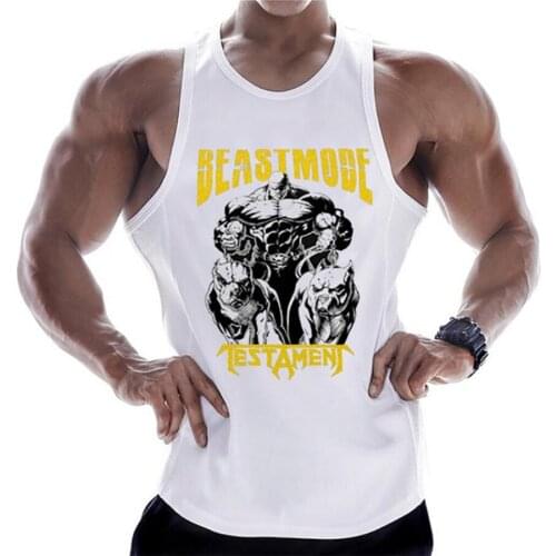 Casual Printed Tank Tops Mens Bodybuilding Sleeveless Shirt Cotton Gym Fitness Workout Clothes Stringer Singlet Male Summer Vest