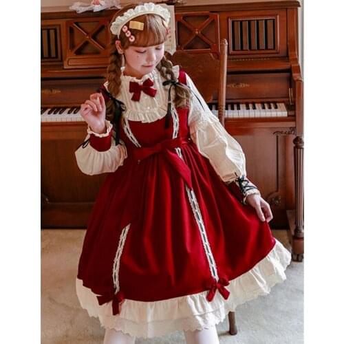 Sweet Lolita JSK Dress Sleeveless Square Neckline Knee Length Plush Rabbit Print Lace Hem Lolita Jumper