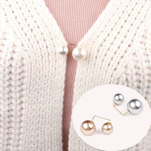 Fashion Double Pearl Pins For Women Designer Female Brooches Clothes Accessories Simulated Pearl Knit Shirt The Candid Jewelry