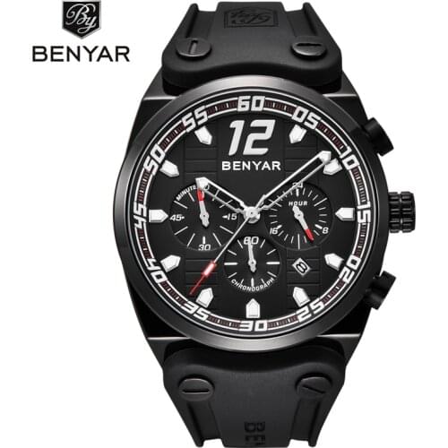 Reloj Hombre BENYAR Brand Black Watches Mens Fashion Luxury Waterproof Sport Chronograph Quartz Wrist Watch Calendar Clock 2020