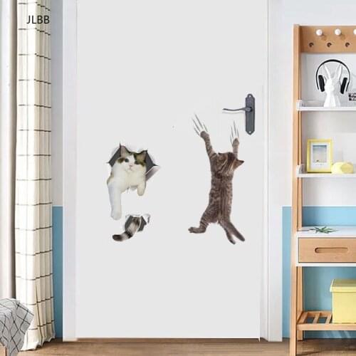 Cute kitten wall Stickers 3D Bathroom cupboard decorations for Home art Decals waterproof mural cat Toilet sticker wallpaper
