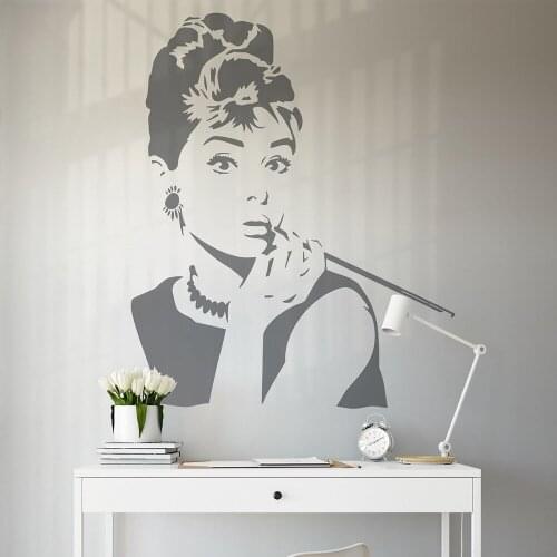 Hepburn Wall Decal Hepburn Silhouette Beauty Salon Wall Sticker Vinyl Sticker Famous Portrait Old Hollywood Home Decor C803