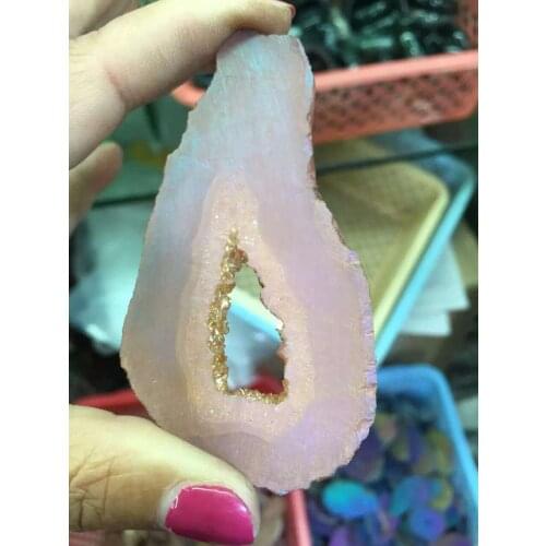 Natural Druzy Connector Lovely Dyed Pink Color Geode Slab Gems Stone Drusy Pendant Edged Quartz