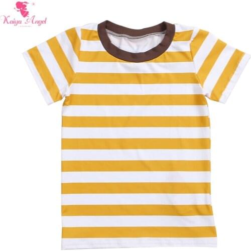 Kaiya Angel Newest Summer White and Mustard Yellow Striped Shirts Toddler Boys Tops Tees Children Clothes Wholesale 9M-8T