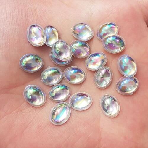 NEW 100PCS AB Acrylic 8*10mm Oval clear Flat back rhinestone scrapbook DIY wedding appliques ornaments SF501