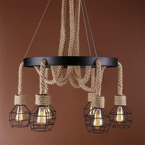 Creative Edison Personality Vintage Chandeliers Leprorope Industrial Coffee Shop Bar and Restaurant Hemp Rope Hanging Lamp