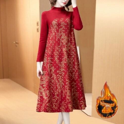 2021 Autumn Female Vintage Loose Midi Dresses Winter Casual Print 5XL Plus Size Dress Women Elegant Bodycon Party Vestido Y454