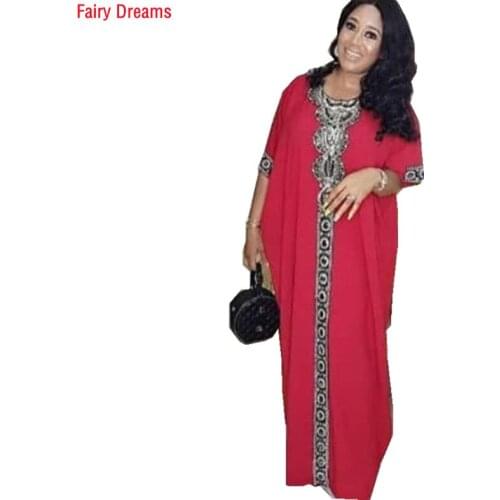 African Dresses For Women 2021 Gold Red Blue Fashion Robe Round Neck Big Swing Maxi Dress Casual Loose Ladies Clothes