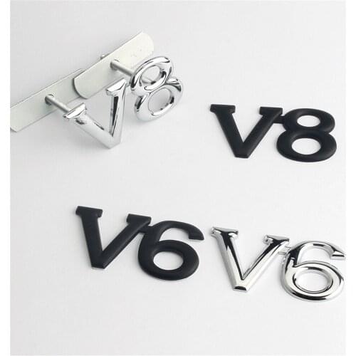 1PC Fit For V6 V8 Car Front Grille Emblem Metal Badge Refit Chrome Black Auto Accessories