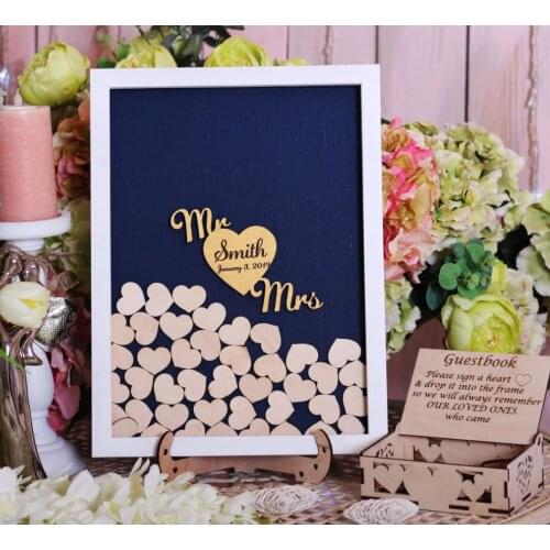 Custom Mr and Mrs Guest book Alternative drop top box Wedding wooden hearts Wooden wishes box frame Drop Heart sign in book