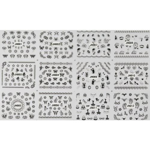 UPRETTEGO 12 PACKS / LOT 3D SELF ADHESIVE GOLDEN SILVER CHRISTAL SPOT NAIL ART STICKER FLOWER BUTTERFLY POODLE JH001-012