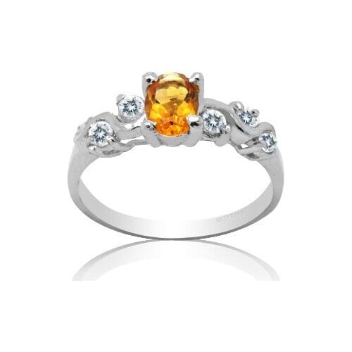 Silver Crystal Ring for Office Woman 4mm*6mm 0.4ct Natural Citrine Ring Solid 925 Silver Citrine Jewelry Fashion Gemstone Ring