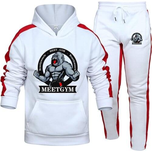 2 Pieces Sets Tracksuit Men Brand Autumn Winter Hooded Sweatshirt +Drawstring Pants Male Sport Hoodies Running Sportswear