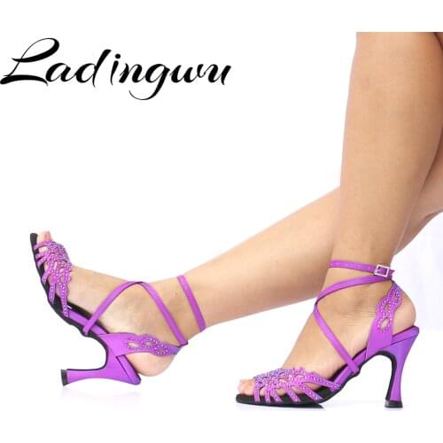 Ladingwu Hot Brand Tango Dance Shoes Women Girls Latin Salsa Party Dance Shoes Cationic Chameleon Symphony Flash Satin Dance Sho