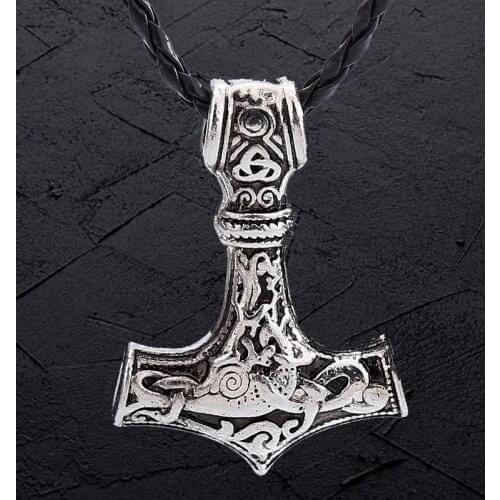 Punk Viking-Odin Axe Thors-Hammer Mjolnir Pendant Necklace Retro Vikings-Norse Jewelry