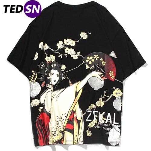 Aeflric Eden 2020 HipHop Harajuku Oversize Short Sleeves Streetwear Fashion Plum Blossom Alphabet Character Print T Shirt Men