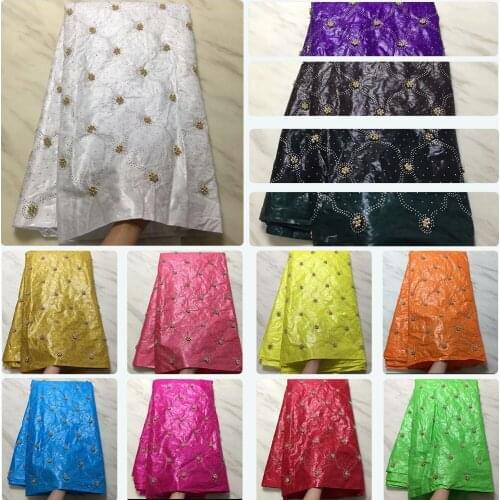 2021 Cotton Beaded Brocade Fabric For Dress Smooth Luxury Hot Drill Solid Color African Quality Bazin Riche 5 Yards/Lot 1612E6