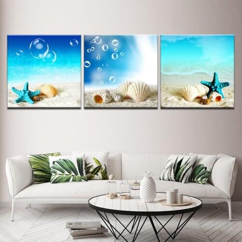 3Pcs Underwater World shell Beach Restaurant Posters Wall Art Canvas Pictures Home Decor Paintings Accessories for Living Room