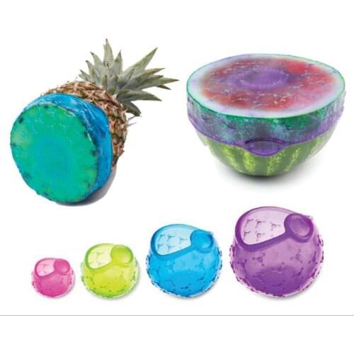4pcs/Set Round Vegetable Fruit Storage Covers Reusable Function Silicone Lid Food Wraps Seal Spherical Elastic Cover Blubber#720